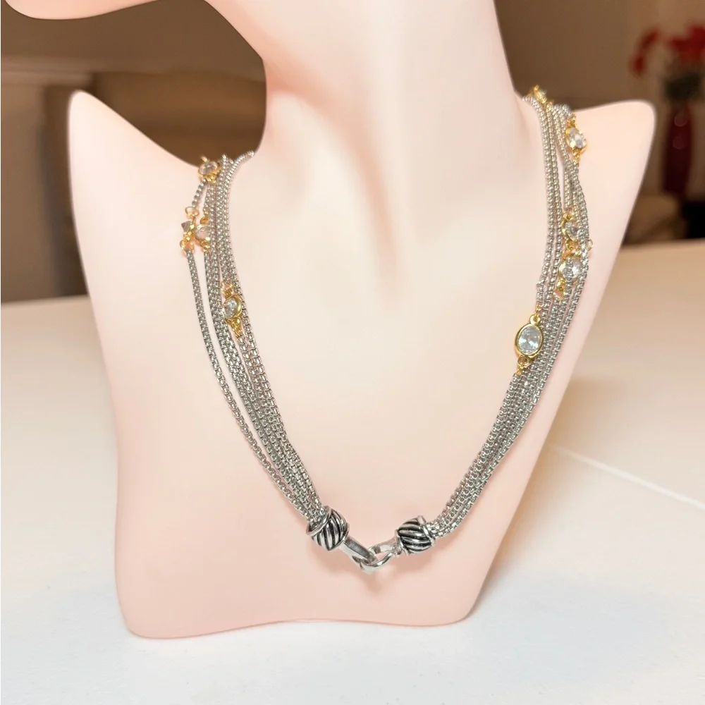 Multi-Strand Silver and Gold Crystal Necklace